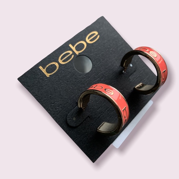 Bebe Earrings - Orange/Gold Hoop Logo New - Picture 3 of 3